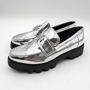 Tory Burch Everly Mini Chunky Loafers Shoes Women's Silver Size US10.5M EU41
